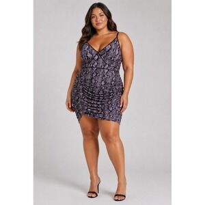 Torrid Bodycon Dress Women Plus 2X 18/20 Pink Black Snake Print Ruched Sides NEW